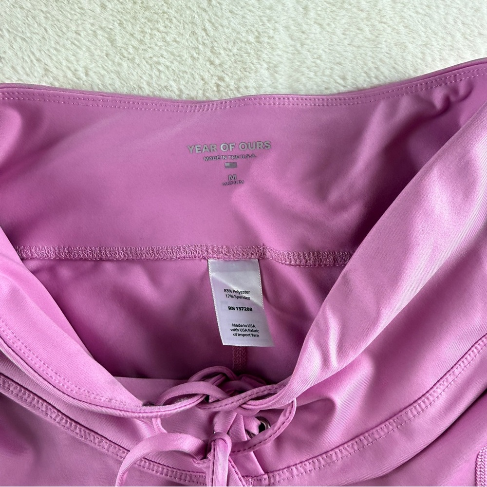 Year Of Ours Lace Up High Waist Leggings Pink‎ Tie Front Workout Pant Women's M - Picture 5 of 7